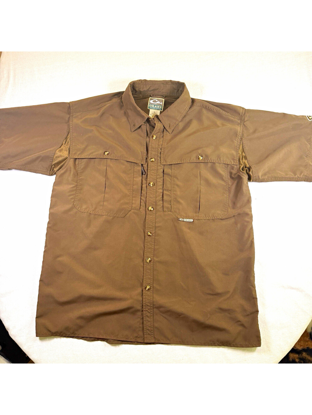 Drake Waterfowl Fishing Shirt Brown Short Sleeve Vented